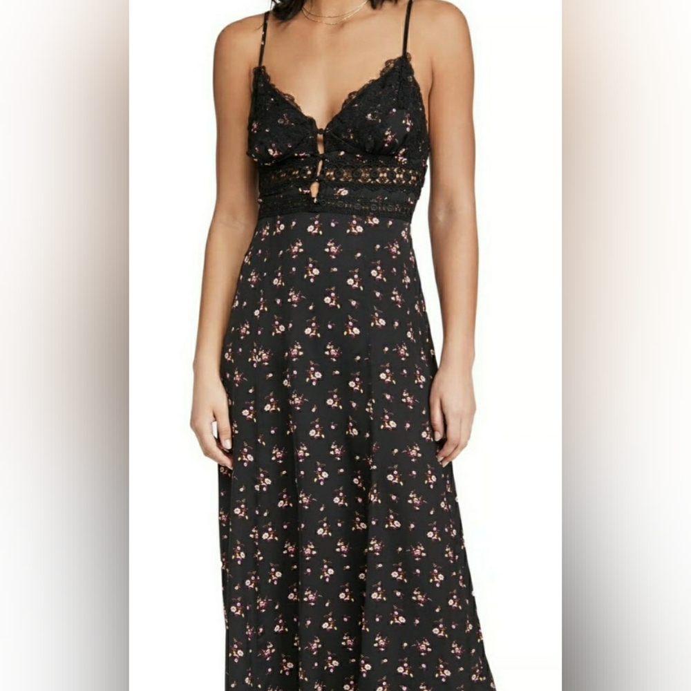 Intimately Free People Out And About Maxi Slip Dress Size S Black Floral Lace - Picture 3 of 4
